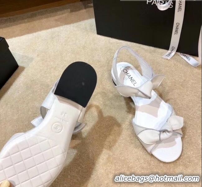 AAAAA Discount Chanel Lambskin Knot Sandals G35298 White 2020