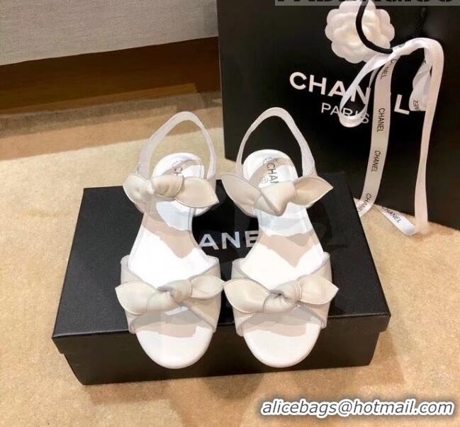 AAAAA Discount Chanel Lambskin Knot Sandals G35298 White 2020