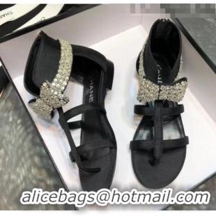 Buy Discount Chanel Grosgrain & Crystal Bow Sandals G61011 Black 2020