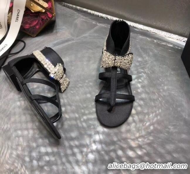 Buy Discount Chanel Grosgrain & Crystal Bow Sandals G61011 Black 2020