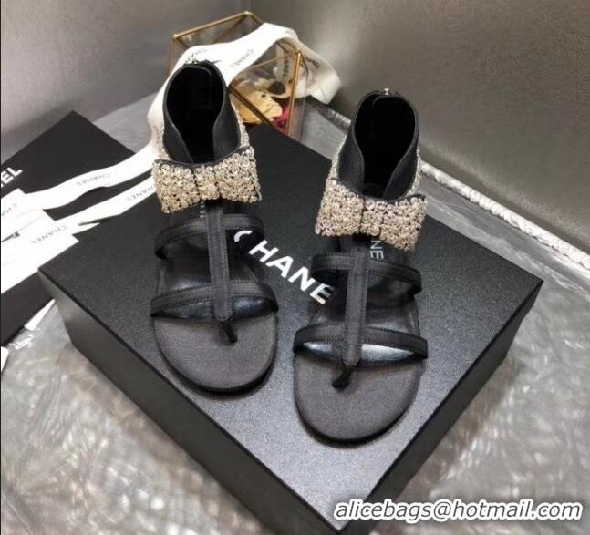 Buy Discount Chanel Grosgrain & Crystal Bow Sandals G61011 Black 2020