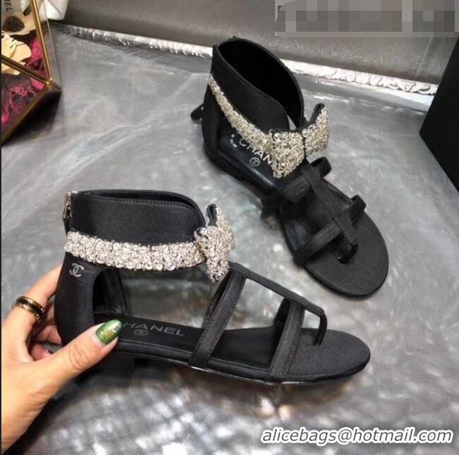 Buy Discount Chanel Grosgrain & Crystal Bow Sandals G61011 Black 2020