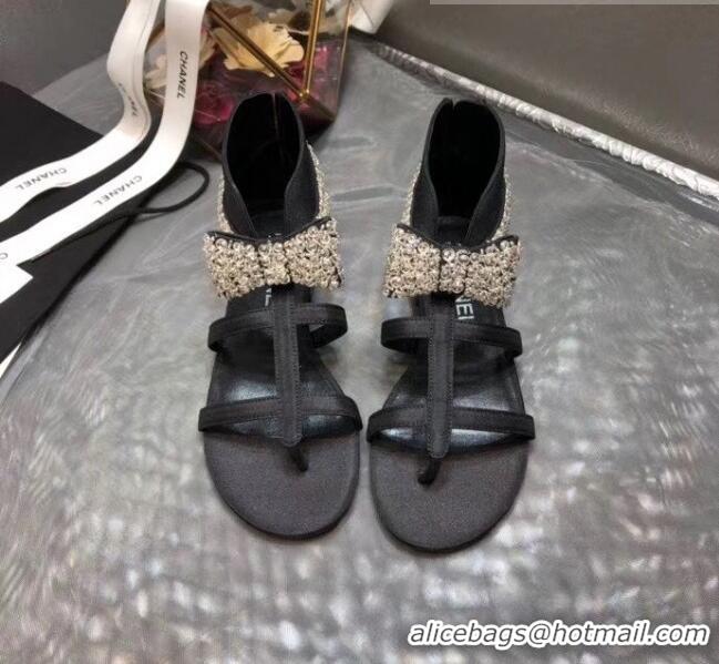 Buy Discount Chanel Grosgrain & Crystal Bow Sandals G61011 Black 2020