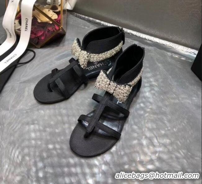 Buy Discount Chanel Grosgrain & Crystal Bow Sandals G61011 Black 2020