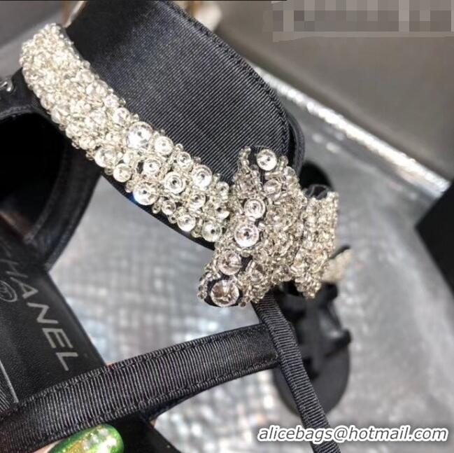 Buy Discount Chanel Grosgrain & Crystal Bow Sandals G61011 Black 2020