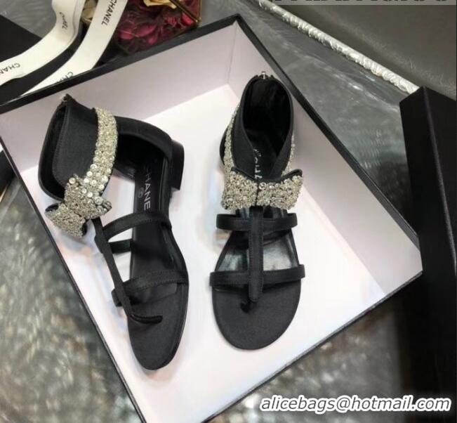 Buy Discount Chanel Grosgrain & Crystal Bow Sandals G61011 Black 2020