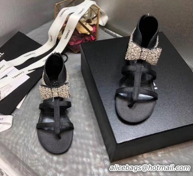 Buy Discount Chanel Grosgrain & Crystal Bow Sandals G61011 Black 2020