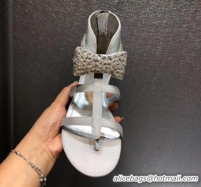 Top Quality Chanel Grosgrain & Crystal Bow Sandals G61011 White 2020