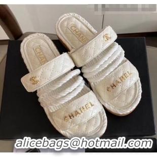 Free Shipping Discount Chanel Flat Cord Slide Sandals G34603 White 2020