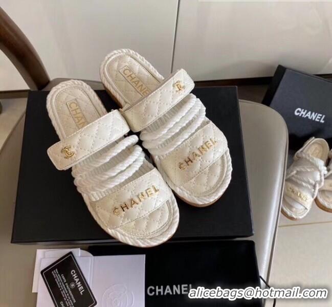 Free Shipping Discount Chanel Flat Cord Slide Sandals G34603 White 2020