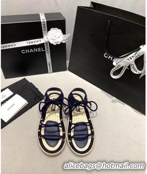 Wholesale Chanel Suede Kidskin Sandals G36176 Deep Blue 2020