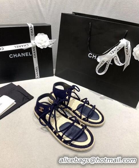 Wholesale Chanel Suede Kidskin Sandals G36176 Deep Blue 2020