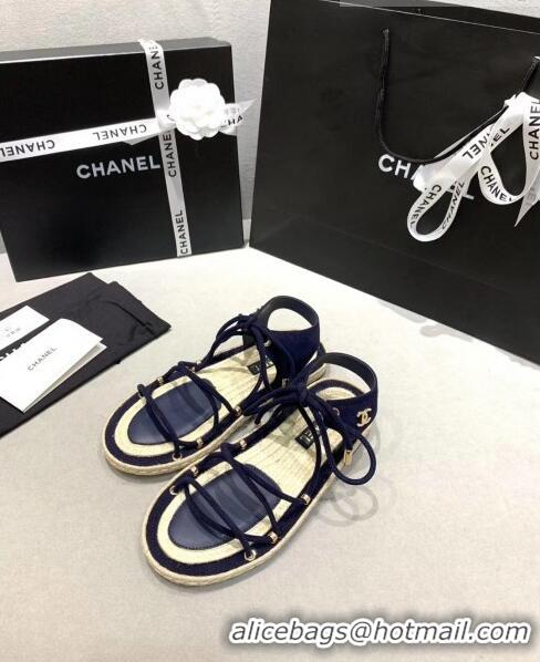 Wholesale Chanel Suede Kidskin Sandals G36176 Deep Blue 2020