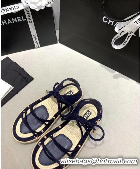 Wholesale Chanel Suede Kidskin Sandals G36176 Deep Blue 2020