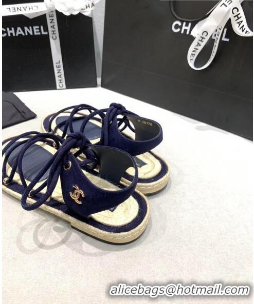 Wholesale Chanel Suede Kidskin Sandals G36176 Deep Blue 2020