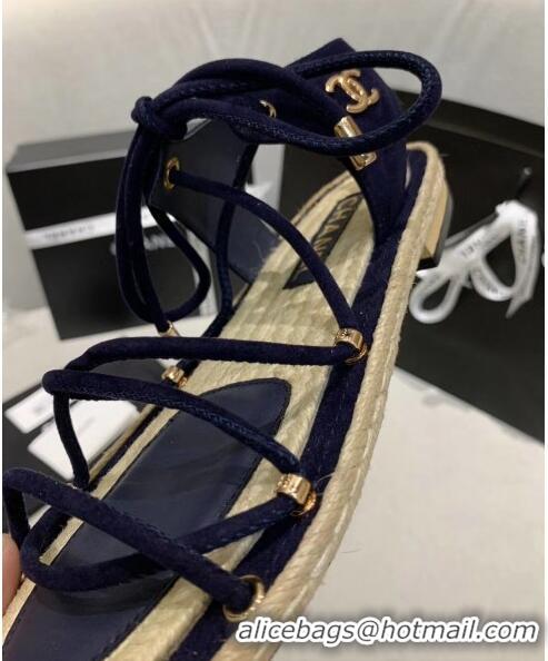 Wholesale Chanel Suede Kidskin Sandals G36176 Deep Blue 2020