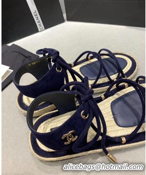 Wholesale Chanel Suede Kidskin Sandals G36176 Deep Blue 2020