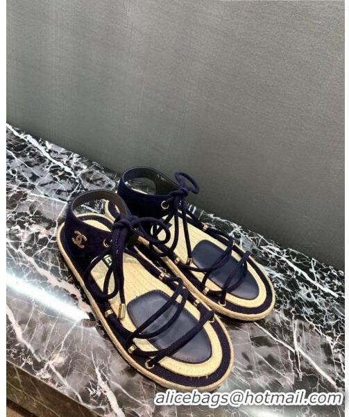 Wholesale Chanel Suede Kidskin Sandals G36176 Deep Blue 2020