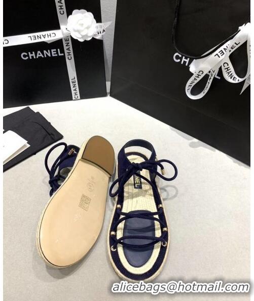 Wholesale Chanel Suede Kidskin Sandals G36176 Deep Blue 2020