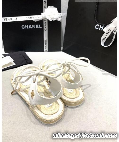 Buy Discount Chanel Suede Kidskin Sandals G36176 White 2020