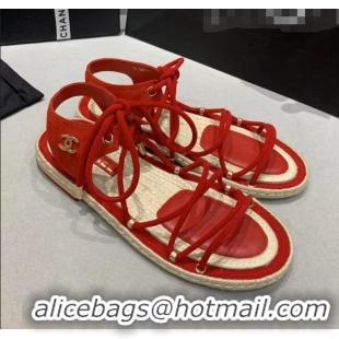 Buy Cheap Chanel Suede Kidskin Sandals G36176 Red 2020