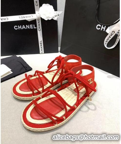 Buy Cheap Chanel Suede Kidskin Sandals G36176 Red 2020