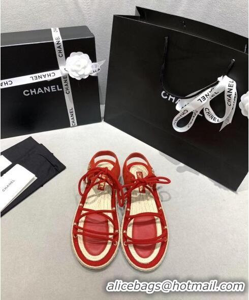 Buy Cheap Chanel Suede Kidskin Sandals G36176 Red 2020