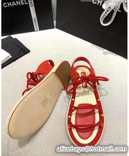 Buy Cheap Chanel Suede Kidskin Sandals G36176 Red 2020