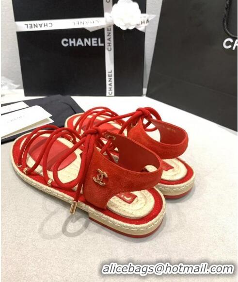 Buy Cheap Chanel Suede Kidskin Sandals G36176 Red 2020