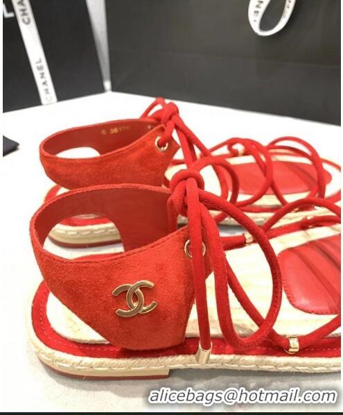 Buy Cheap Chanel Suede Kidskin Sandals G36176 Red 2020