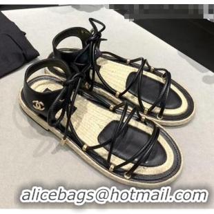 Best Cheap Chanel Kidskin Leather Sandals G36176 Black 2020