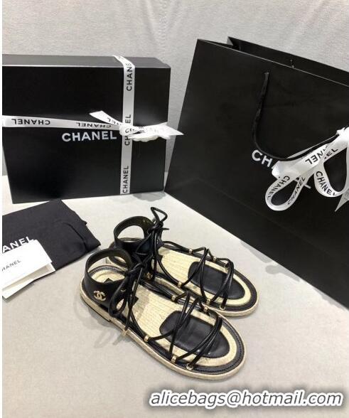 Best Cheap Chanel Kidskin Leather Sandals G36176 Black 2020