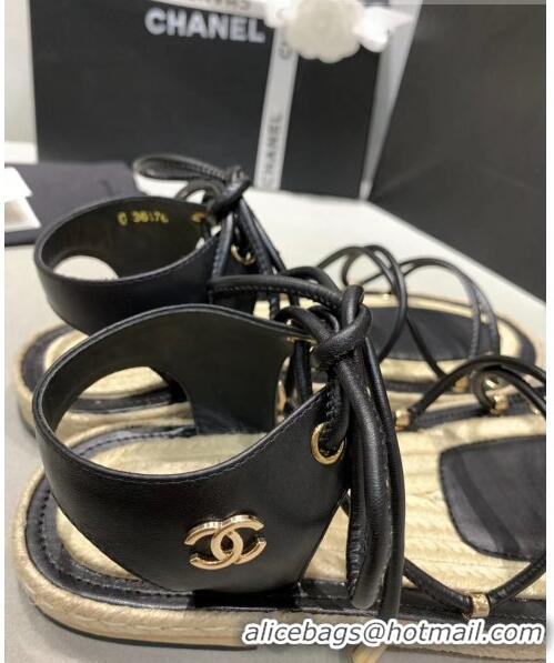 Best Cheap Chanel Kidskin Leather Sandals G36176 Black 2020