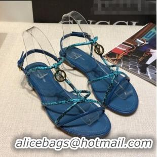 New Design Louis Vuitton Sunseeker Snakeskin Leather Strap Flat Sandal G2421 Blue 2020