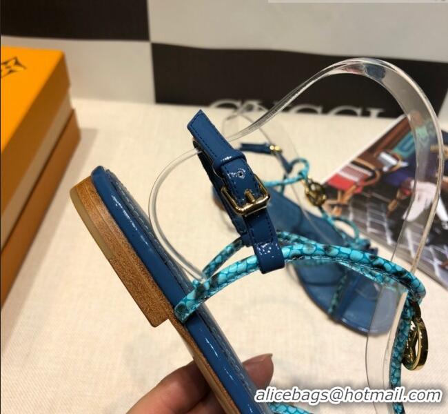 New Design Louis Vuitton Sunseeker Snakeskin Leather Strap Flat Sandal G2421 Blue 2020