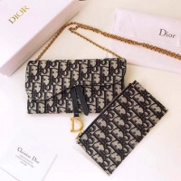 Classic Dior SADDLE DENIM CANVAS Chain Clutch bag S5614 dark blue