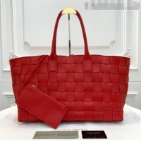 Top Discount Bottega Veneta Medium Tote Bag in Maxi Woven Leather BV01023 Red