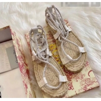 Famous Brand Dior Diorexpress Embroidered and Woven Cotton Sandal G41550 White 2020