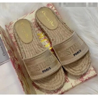 Discount Dior Granville Embroidered Cotton Espadrille Mule CD1555 Beige