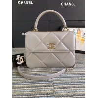 Affordable Price Chanel CC original lambskin top handle flap bag A92236 grey&Gold-Tone Metal