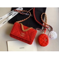 Cute CHANEL 19 Flap Bag WOC 33817 red