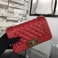 Classic Specials Chanel Le Boy Flap Shoulder Bag Original Cavier Leather A67085 Red Gold Buckle