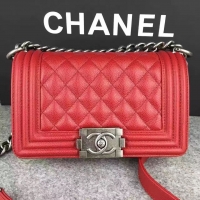 Good Quality Chanel Le Boy Flap Shoulder Bag Original Cavier Leather A67085 Red Silver Buckle