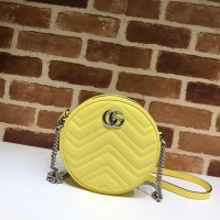 Discount Gucci GG Marmont mini round shoulder bag 550154 Pastel yellow