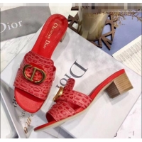 Top Grade Dior 30 MONTAIGNE Heeled Slide Sandals in Crocodile Pattern Calfskin CD1409 Red 2020