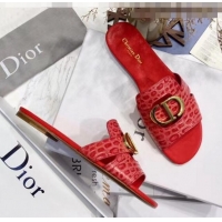 Classic Specials Dior 30 MONTAIGNE Mule Flat Sandals in Crocodile Pattern Calfskin CD1410 Red 2020