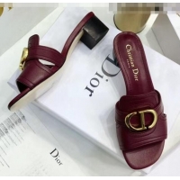 Top Sale Dior 30 MONTAIGNE Heeled Slide Sandals In Smooth Calfskin CD1415 Burgundy 2020