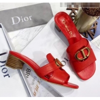 Top Design Dior 30 MONTAIGNE Heeled Slide Sandals In Smooth Calfskin CD1418 Red 2020