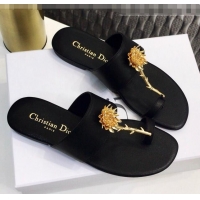 Low Cost Dior Calfskin Jardin Thong Slide Sandal CD2003 Black 2020