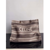 Best Luxury CELINE TRIOMPHE BAG IN TEXTILE AND NATURAL CALFSKIN 18888 Brown